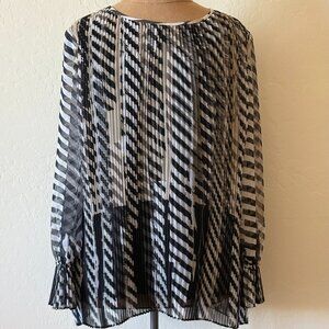 St John Pleated Striped Blouse. Size M. Black/White/Cream